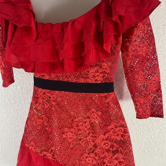 For Love & Lemons Red Lace Chianti Off Shoulder Ruffle Dress SZ S - Picture 3 of 7